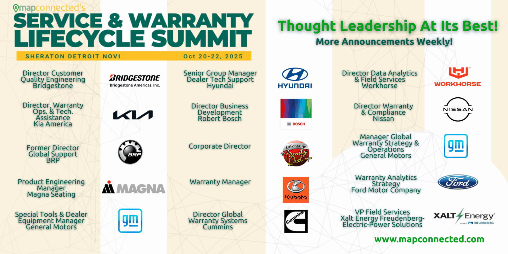 Speaker List: Transforming Warranty & Service:  October 20-22 2025