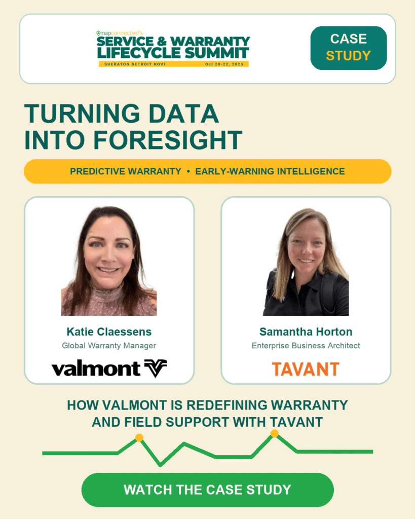 Katie Claessens of Valmont Industries and Samantha Horton of Tavant featured in a predictive warranty and early-warning case study