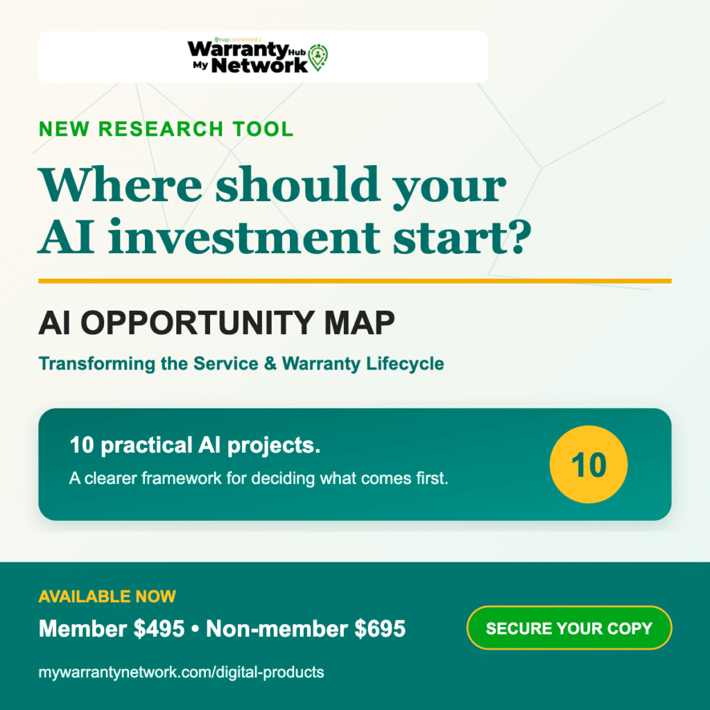 The MAPconnected AI Opportunity Map helps service and warranty leaders evaluate ten actionable AI projects and build a phased implementation roadmap.