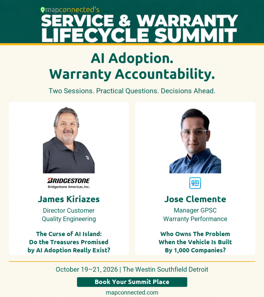 James Kiriazes of Bridgestone and Jose Clemente of General Motors featured in two separate MAPconnected Summit sessions on AI adoption and warranty accountability.