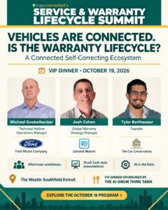 October 19 VIP dinner graphic featuring Michael Goebelbecker, Josh Cohen and Tyler Betthauser at The Westin Southfield Detroit.