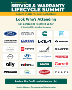 Summit partner logos grouped by tier: ServiceNow; Upstream; Circuitry.ai, Pegasystems, Sedgwick and MR Insights; WarrCloud, Syncron, Advantage Technical, Certum, Truepic, Predictive Horizons and Vistral.